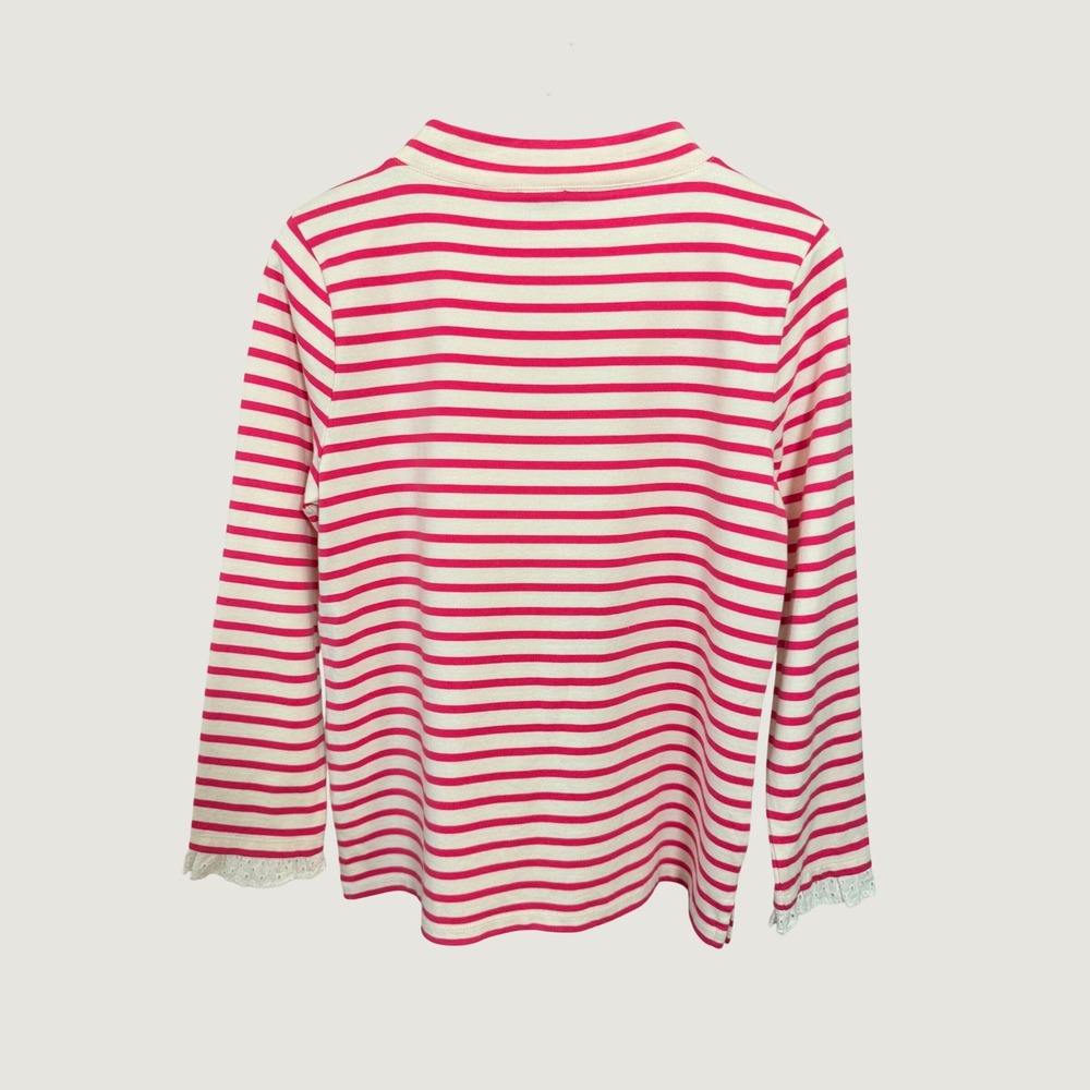 Talbots Pink White Striped Mock Neck Heart Eyelet Lace Long Sleeve Top Small - Picture 8 of 8